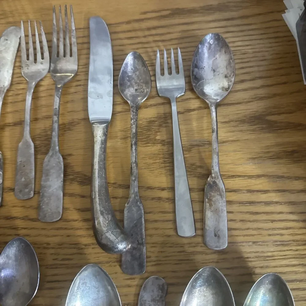 25pc Vintage Silverplate Flatware Lot Fiddle Pistol Grip Mixed Craft Upcycle DIY
